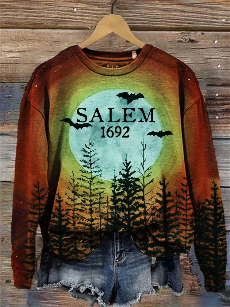 Salem 1692 Dark Forest Full Moon Night Sweatshirt wearshes
