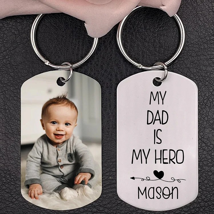Customized Photo Keychain Engrave Name Father Keychain - My Dad is My Hero