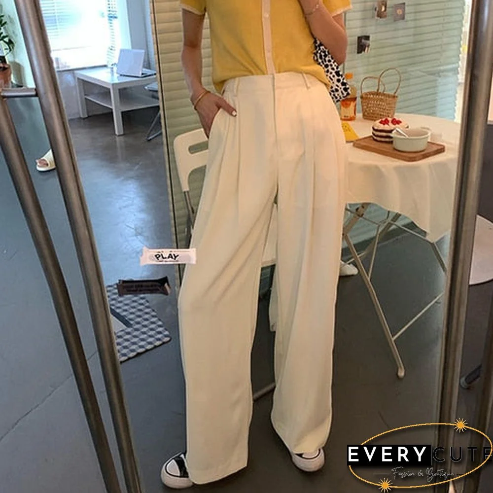 Summer Loose Casual Long Women Fashion Thin High Waist Pants Black Simple Wide-leg Pants Trousers Korean