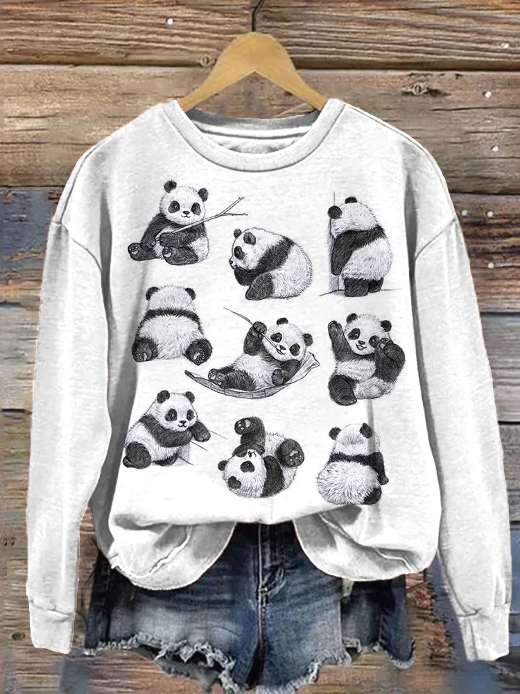 VChics Cute Panda Art Painting Print Casual Cozy Sweatshirt