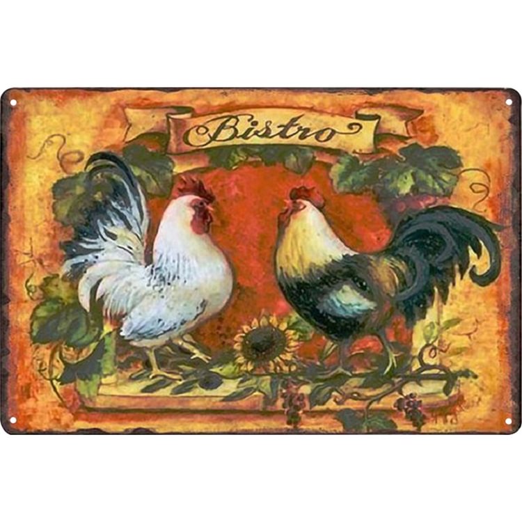Two Chickens - Vintage Tin Signs/Wooden Signs - 7.9x11.8in & 11.8x15.7in
