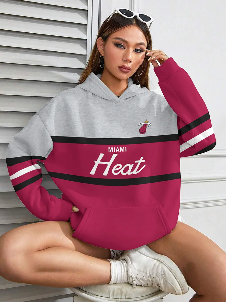 Miami Heat Printed Hooded Pocket Pullover Hoodie