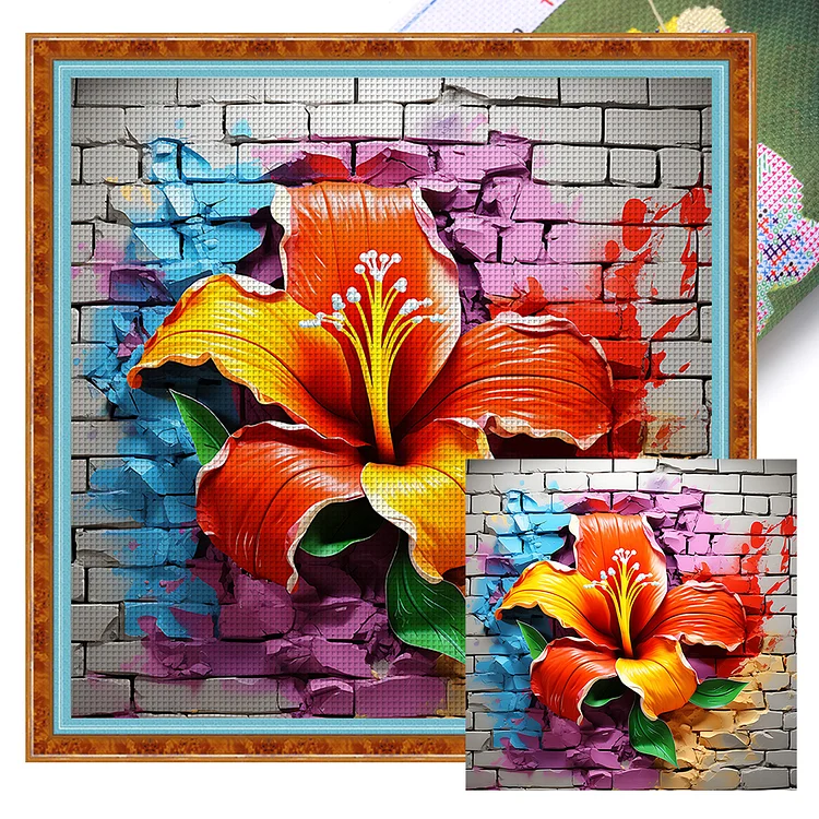 Flowers Growing In The Wall 11CT (40*40cm)  Stamped Cross Stitch gbfke