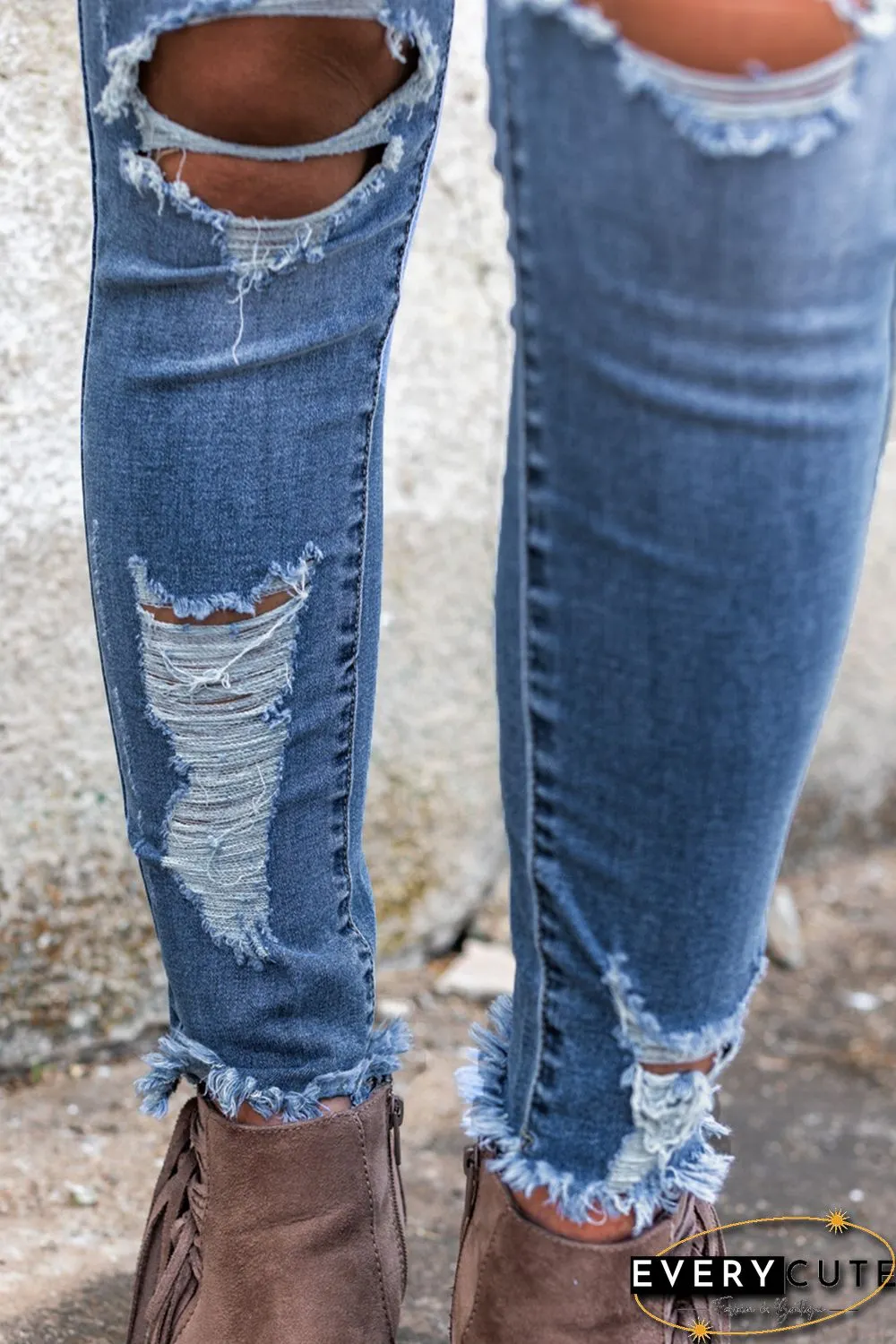 Sky Blue High Waist Distressed Skinny Jeans