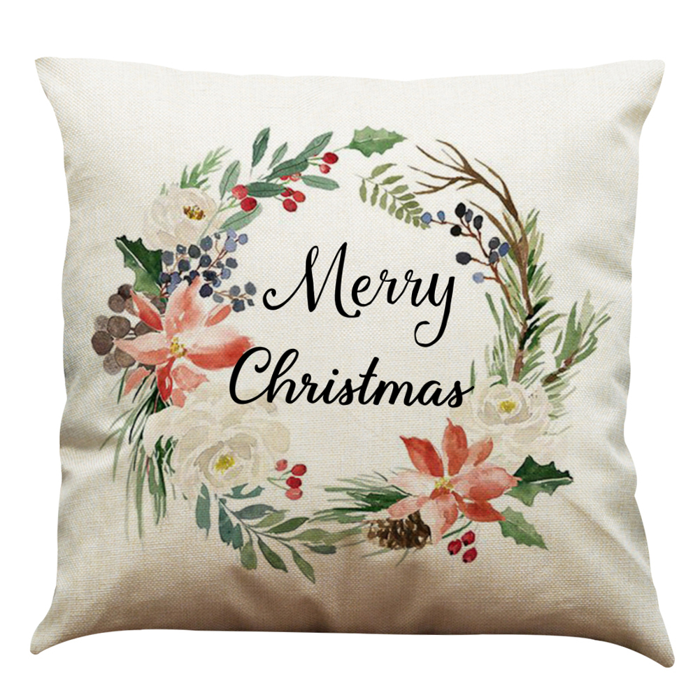 

45x45cm Christmas Print Pillow Case Linen Sofa Cushion Cover Home Decor (B, 501 Original