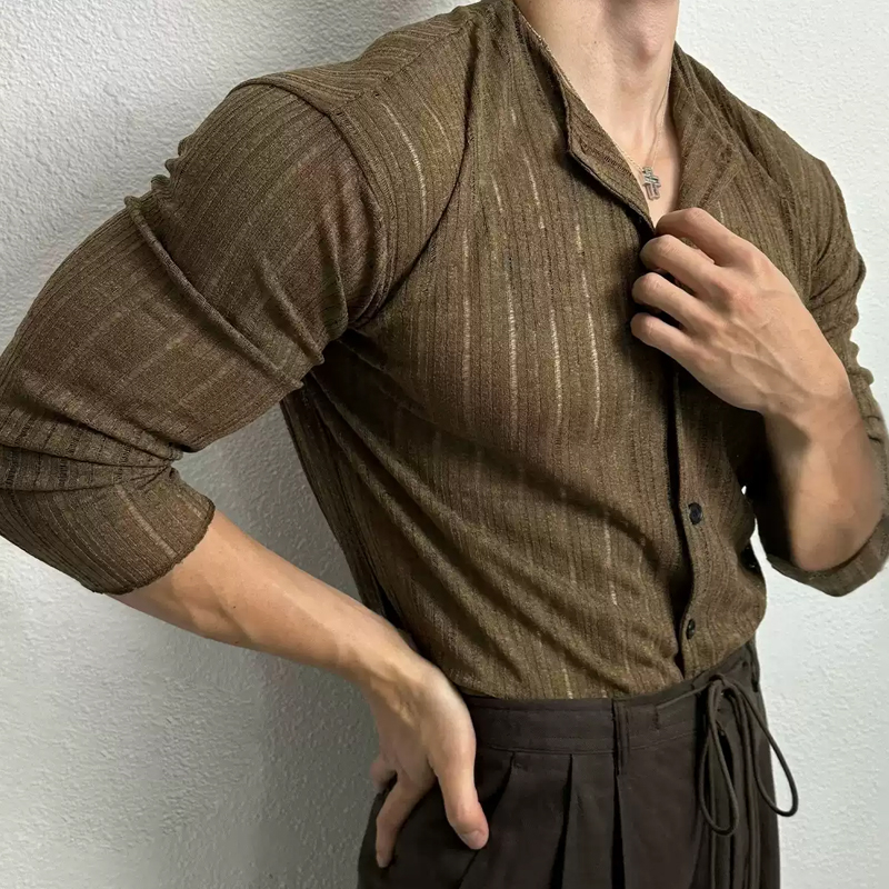 Retro Men's Cuban Collar Light Knitted Cardigan