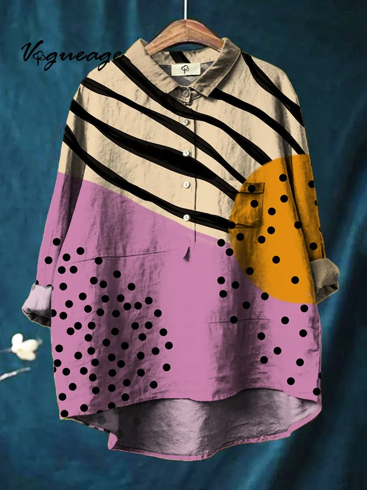 Stylish And Elegant Black Spots Lines Printed Cotton And Linen Shirt