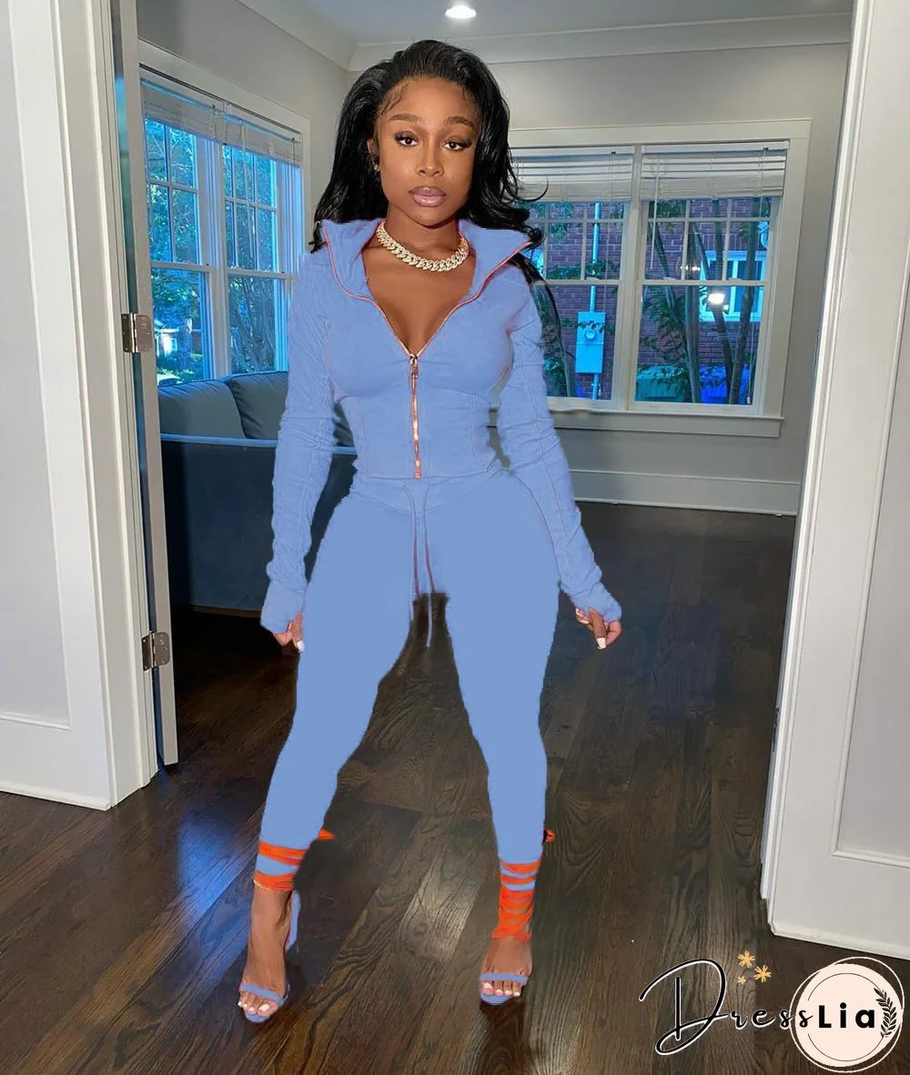 Sportswear Long Sleeve Jacket Pencil Pants Set