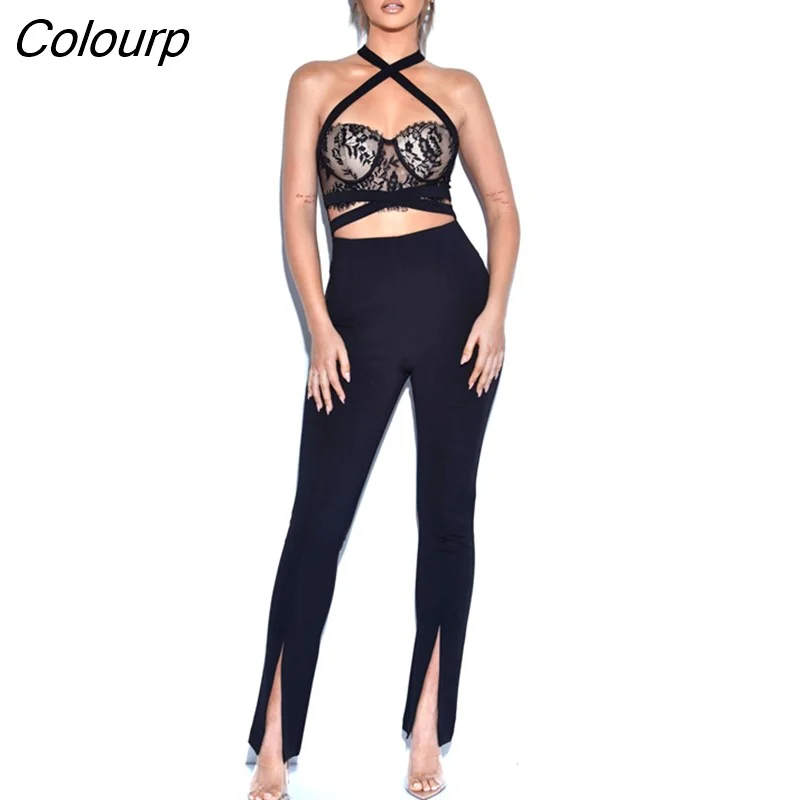 Colourp New Summer Style Women Sexy Halter Bodycon Jumpsuit Rayon Bandage Fashion Celebrate Nightclub Party Jumpsuit