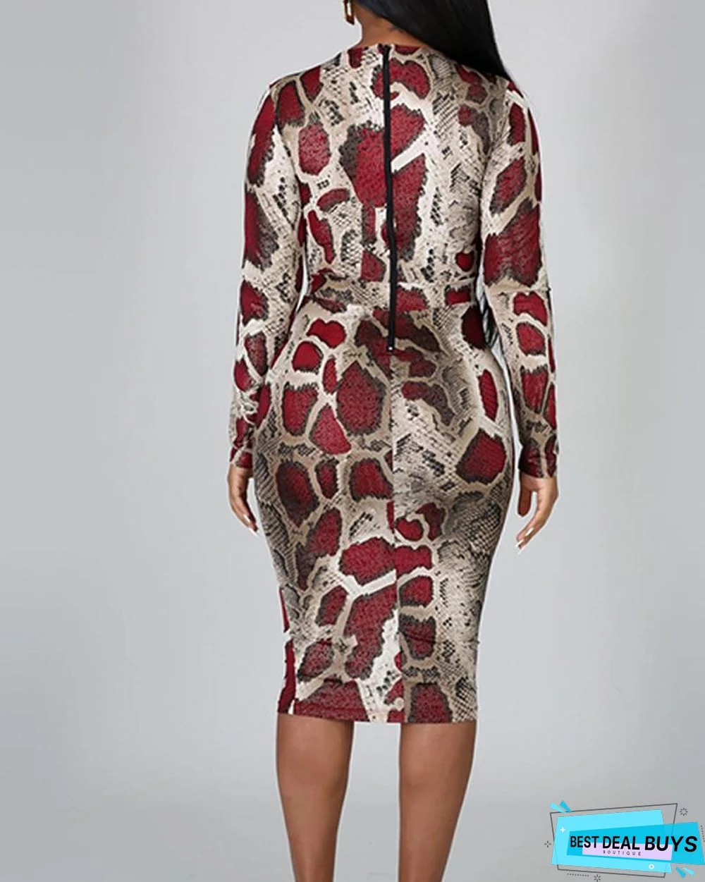 Snake Print Mesh Insert Bodycon Dress