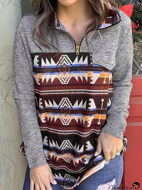 Hoodies Simeia Print Zip Long Sleeve Hoodie for Women