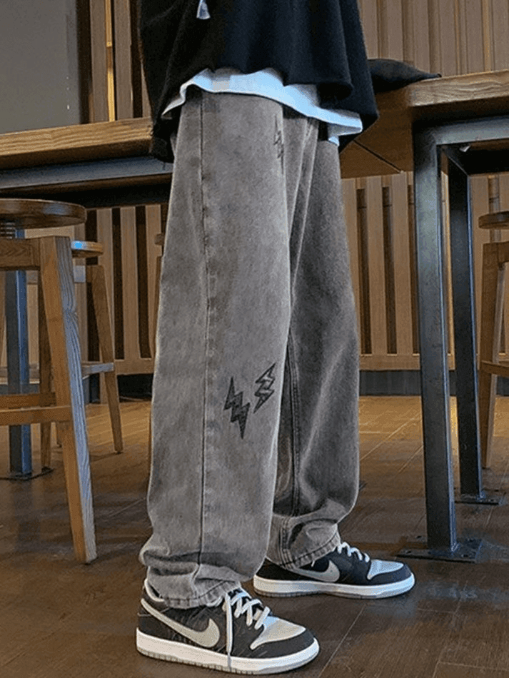 Brownm Men's Lightning Embroidered Straight Jeans