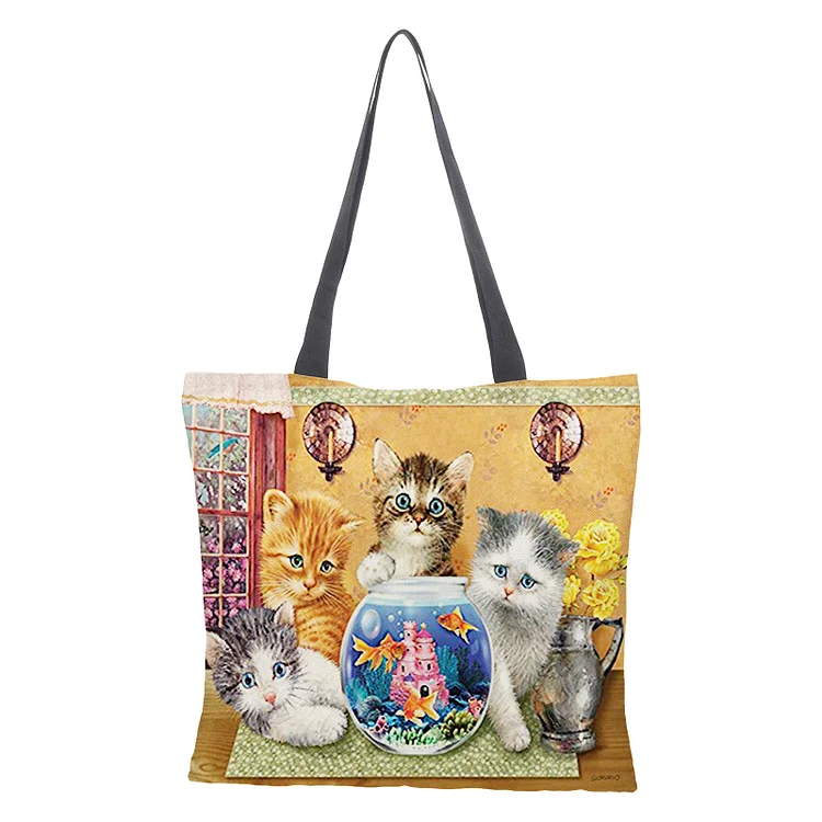 Linen Eco-friendly Tote Bag - Cat