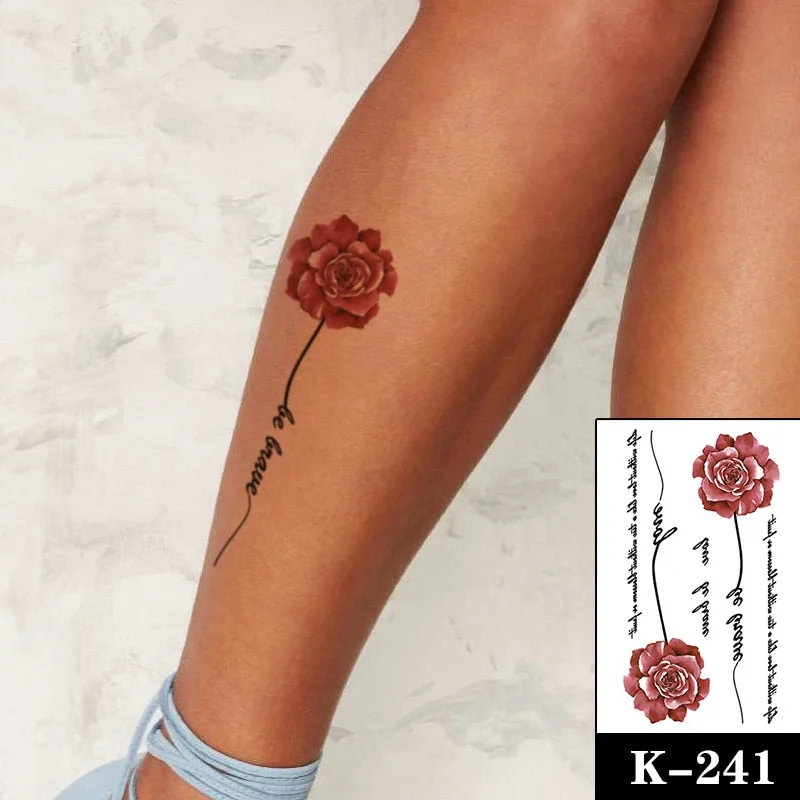 Waterproof Temporary Tattoo Sticker Black Wolf Arrow Rose Butterfly Flash Tattoos Totem Line Body Art Hand Fake Tatoos Women Men