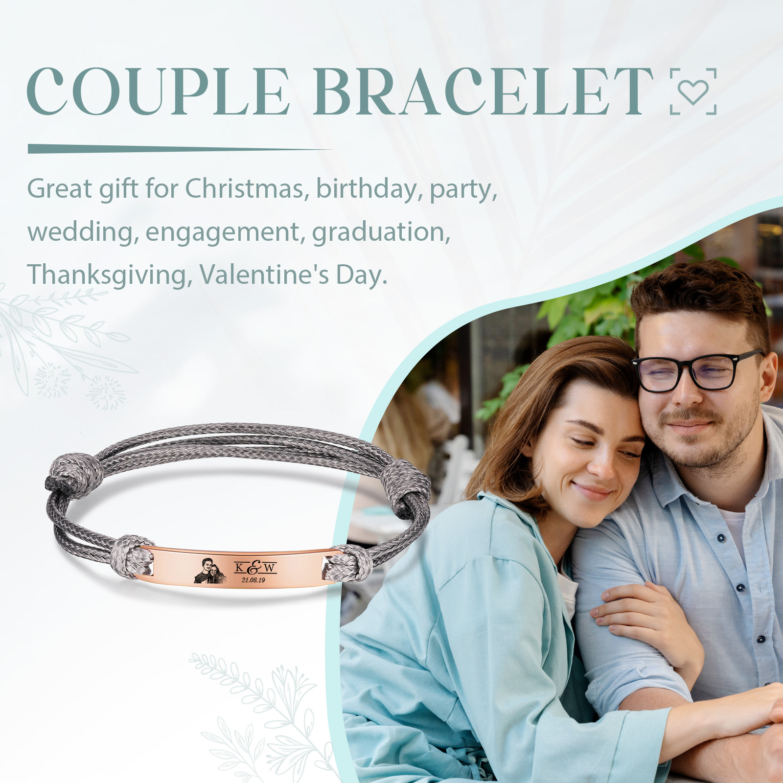 Braccialetti acciaio inox 1 nome 2 lettere e 1 foto personalizzabili per coppia multicolori da scegliere