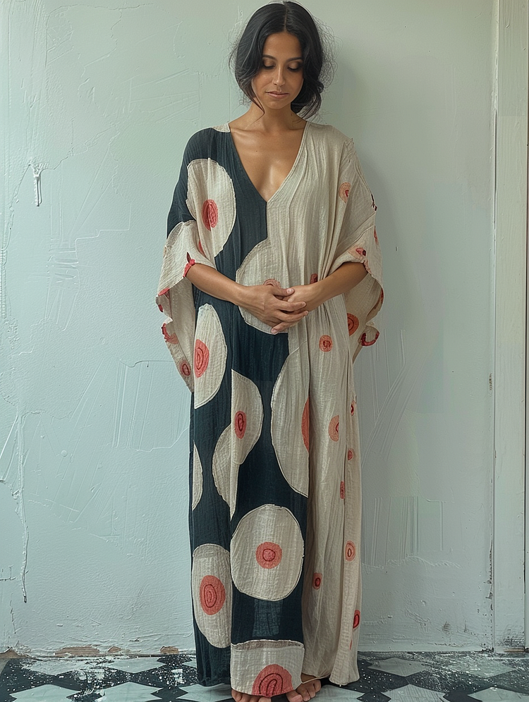 Linen Printed Kaftan Maxi Dress