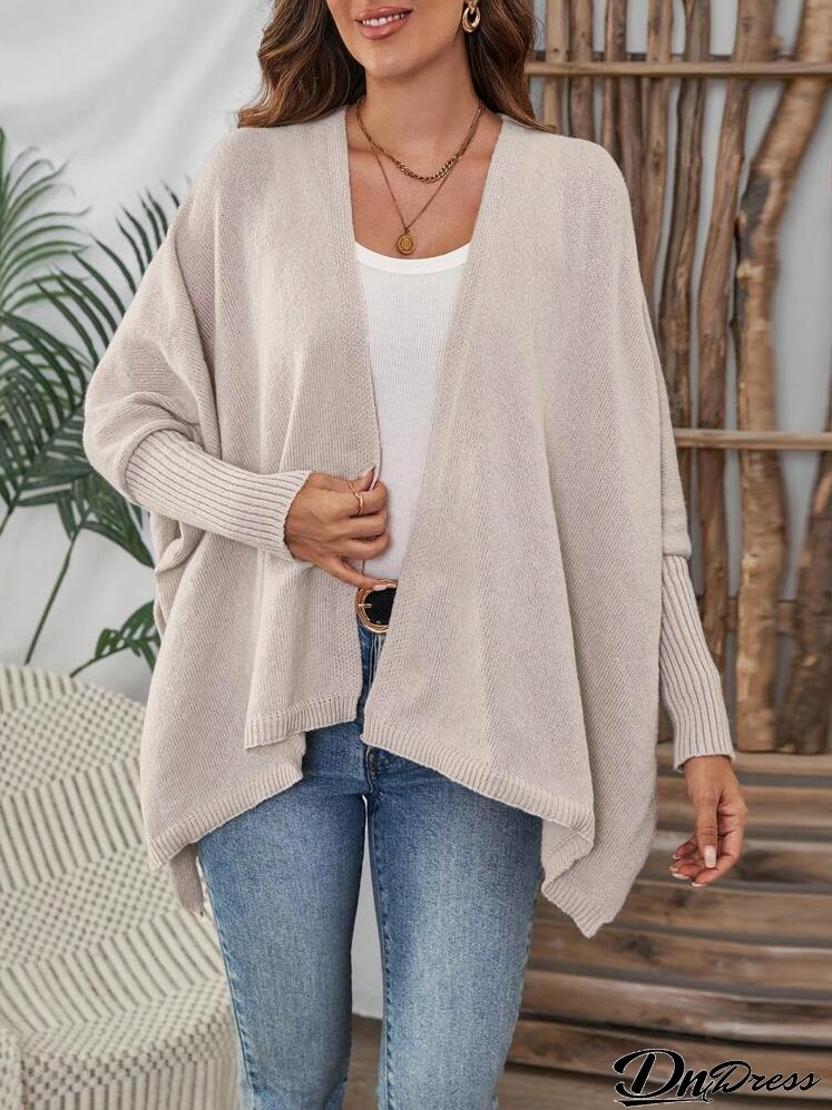 Women's Solid Color Minimalist Long Sleeve Open Front Cardigan, Casual Daily Wear