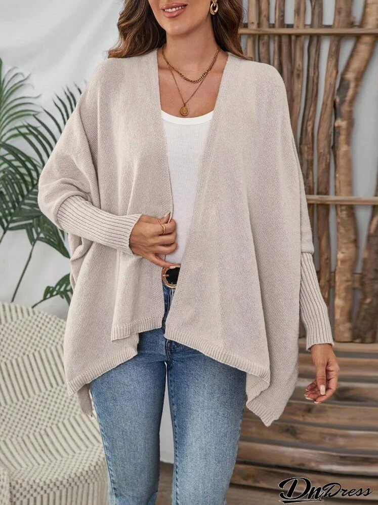 Women's Solid Color Minimalist Long Sleeve Open Front Cardigan, Casual Daily Wear