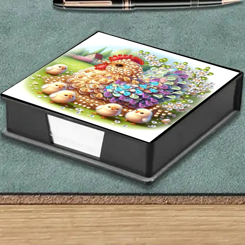 PU Chicken Diamond Painting Notecard Box with Papers for DIY Art Craft