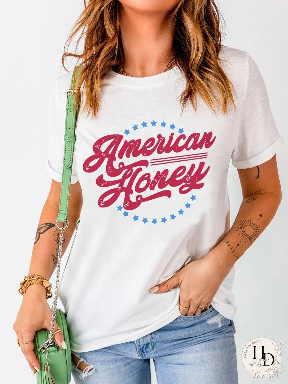 American Honey Flag Print Graphic Tee - White