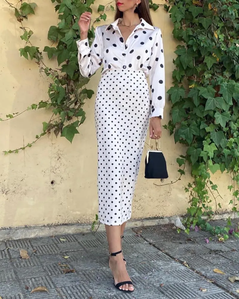 Polka Dot Strapless Skirt Two Pieces Set