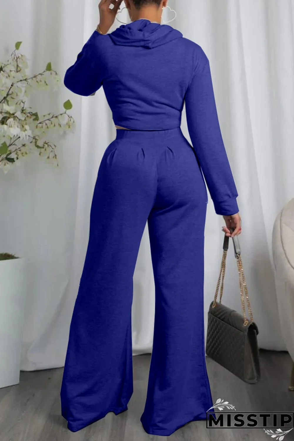 Blue Casual Solid Asymmetrical Hooded Collar Long Sleeve Two Pieces