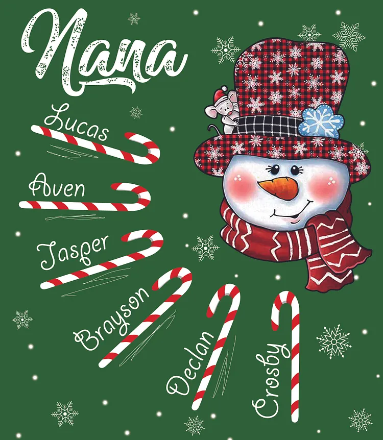 Personalized Grandma Snowman Candy Cane Christmas Blanket, Grandma Nana Mimi Christmas Blanket, Custom Grandma With Grandkids Name Blanket