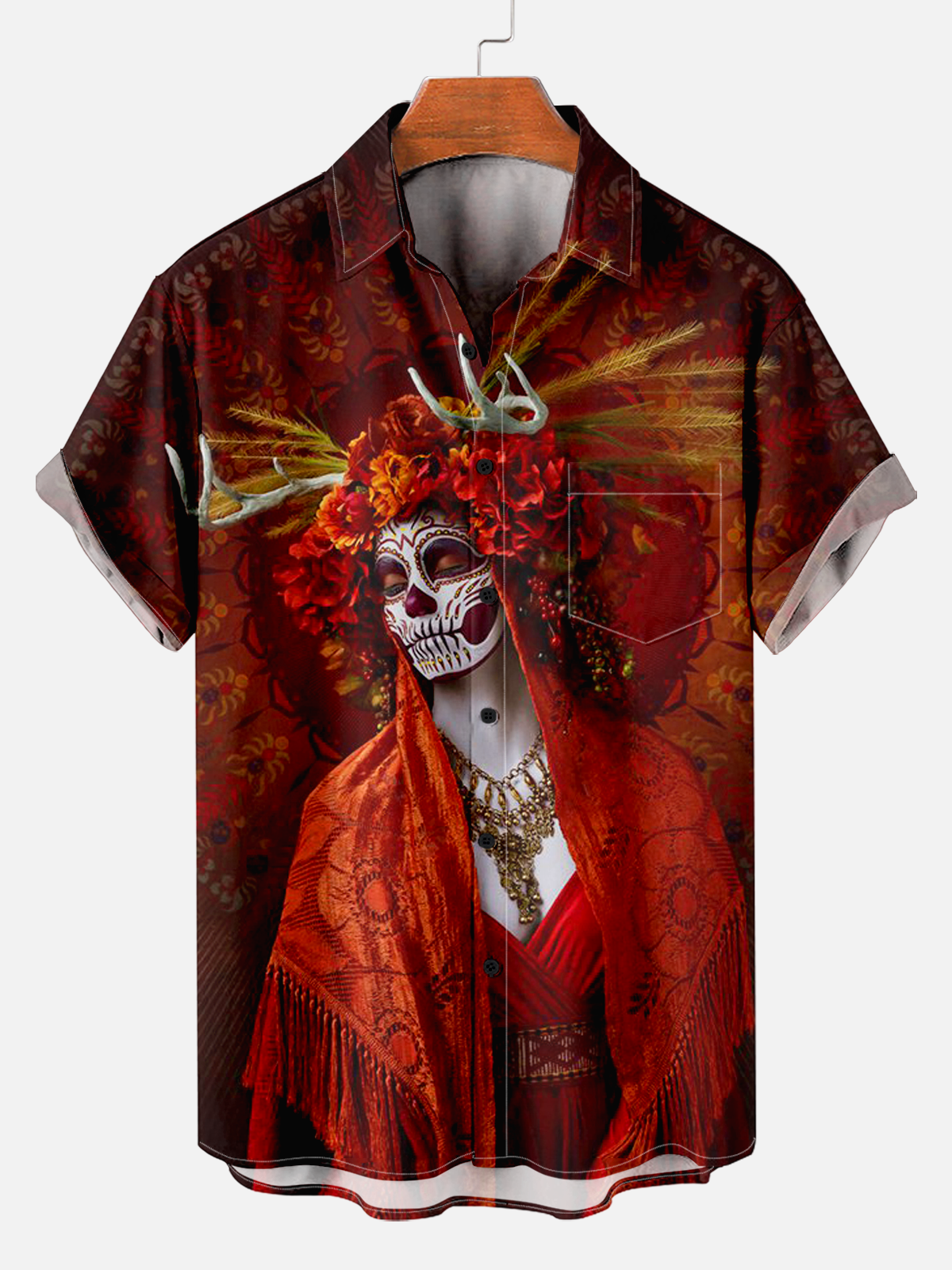 Men's Comfortable Vintage Day of the Dead Print Shirt PLUSCLOTHESMAN