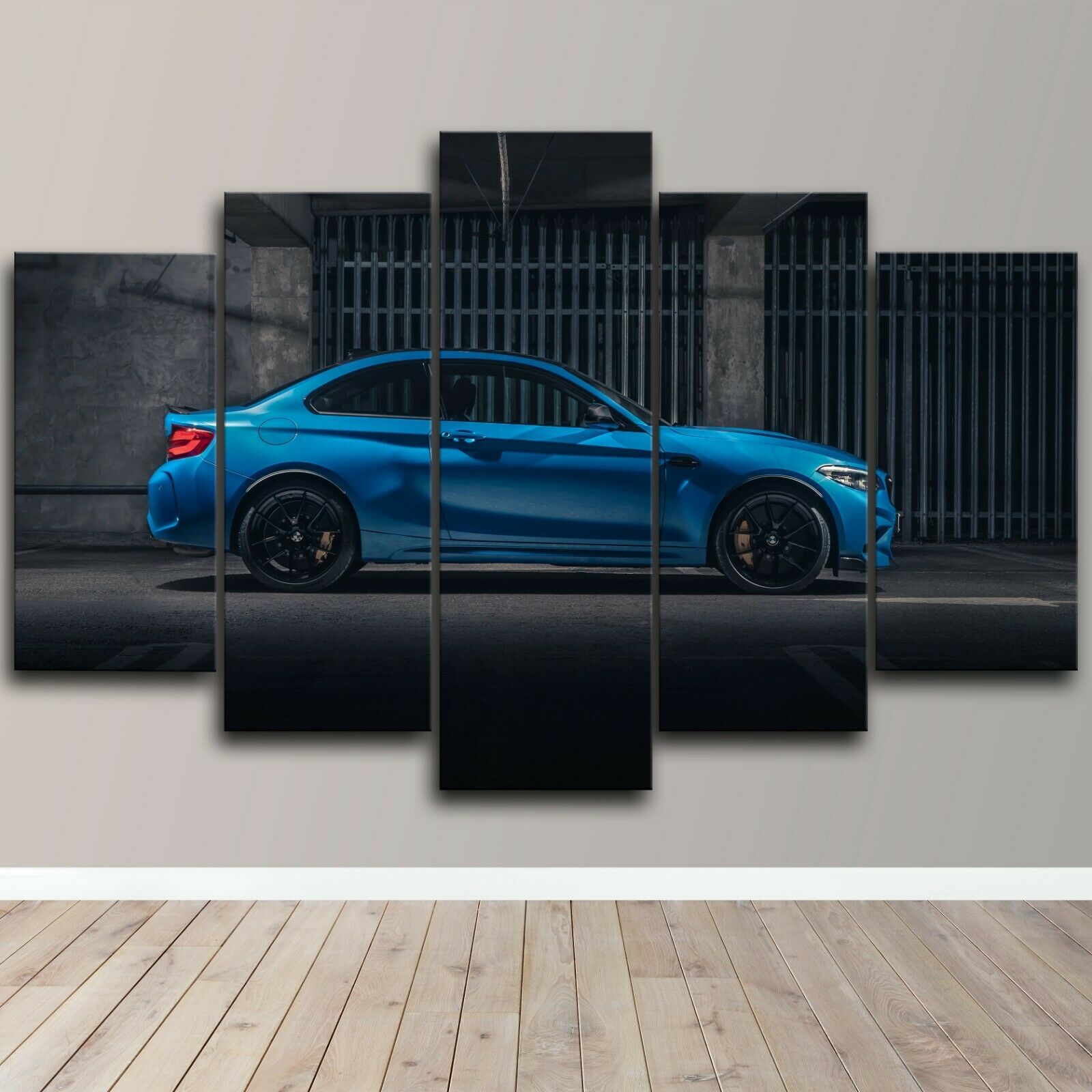 Blue Sport Car Side view Canvas Wall Art Print Home Decor HD Print Pictures 5 Panel Poster Room Decor Paintings No Framed