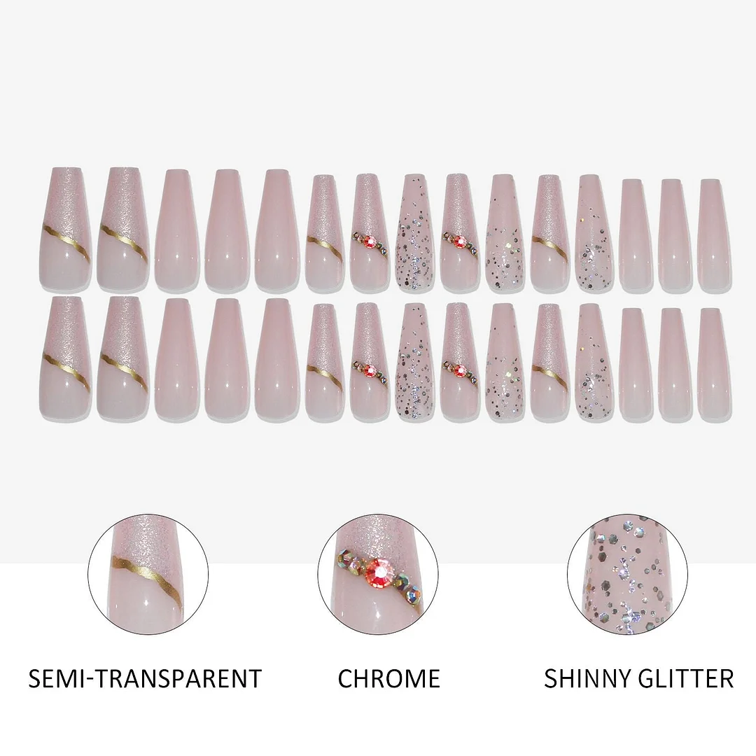 24/30Pcs Pink Leopard Designs False Nails French Long Coffin Artificial Fake Nail Fashion Full Cover Nail Art Tips Press on Nail-Nail Inspo