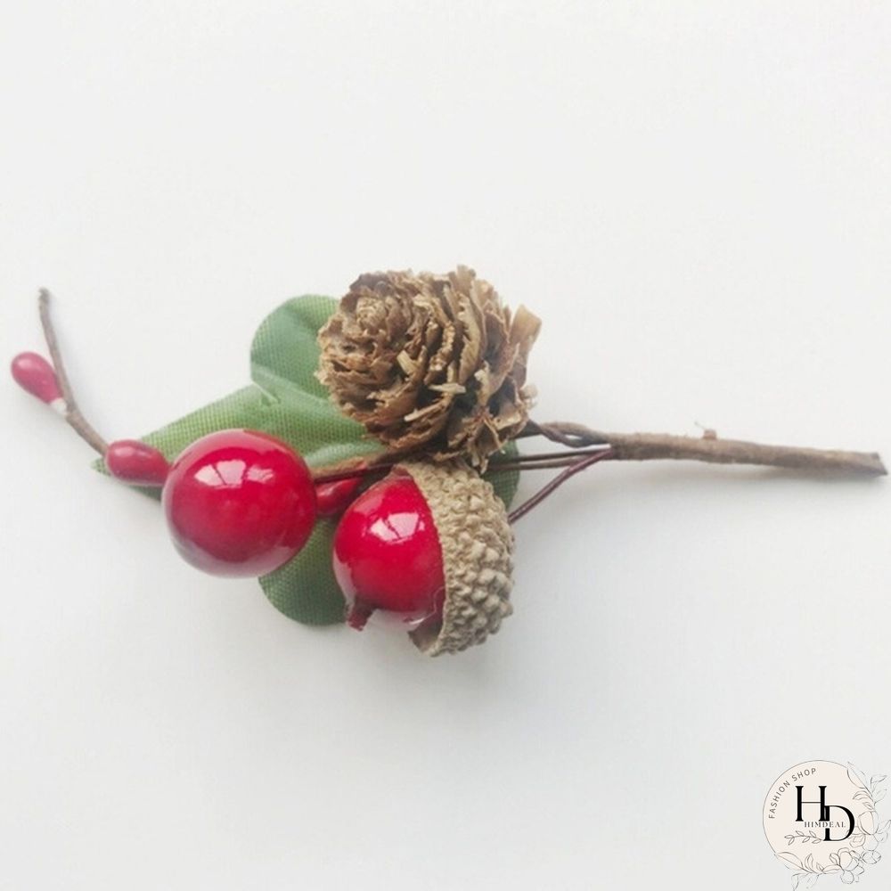 Christmas Red Berry Pine Cone Branches for Holiday Decoration Greeting Card Accessories
