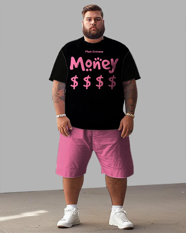 Men's Plus Size Casual Money Letter Print T-Shirt Shorts Suit