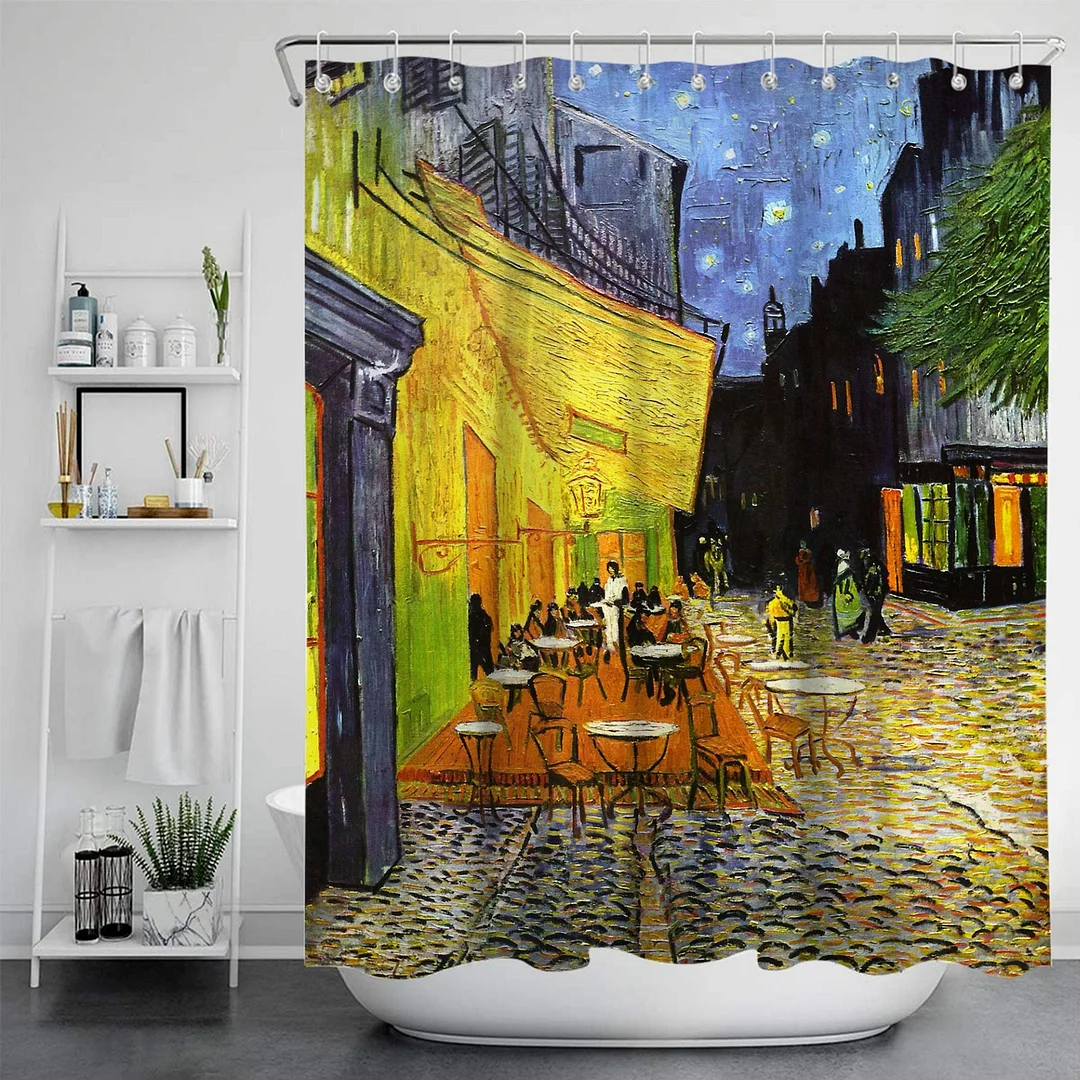Van Gogh Art Painting Shower Curtains Bathroom 3D Print Waterproof Fabric With Hook Geometric Pattern Decorative Bathtub Curtain