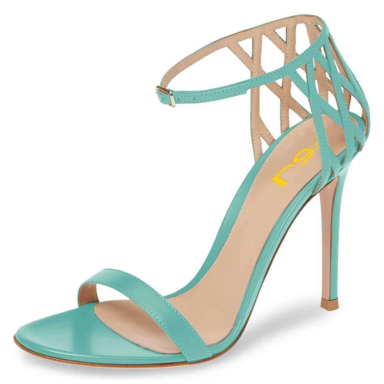 Turquoise Stiletto Heel Ankle Strap Sandals for Women |FSJ Shoes