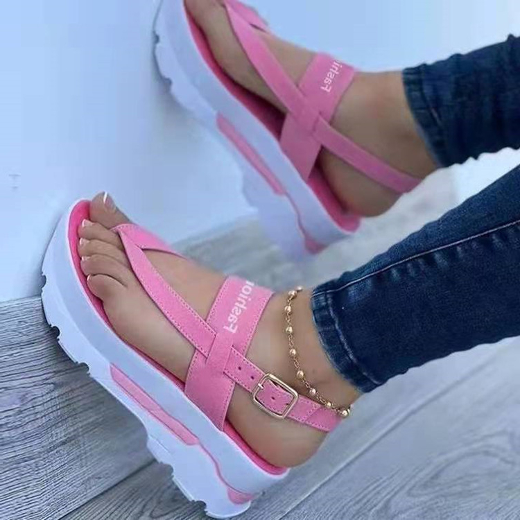 Summer New Wedge Toe Buckle Platform Roman Sandals