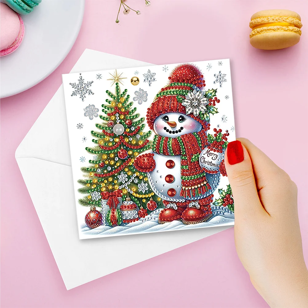12pcs DIY Christmas Snowman DIY Diamond Painting Card for Friends Family Gift【With White Envelope】
