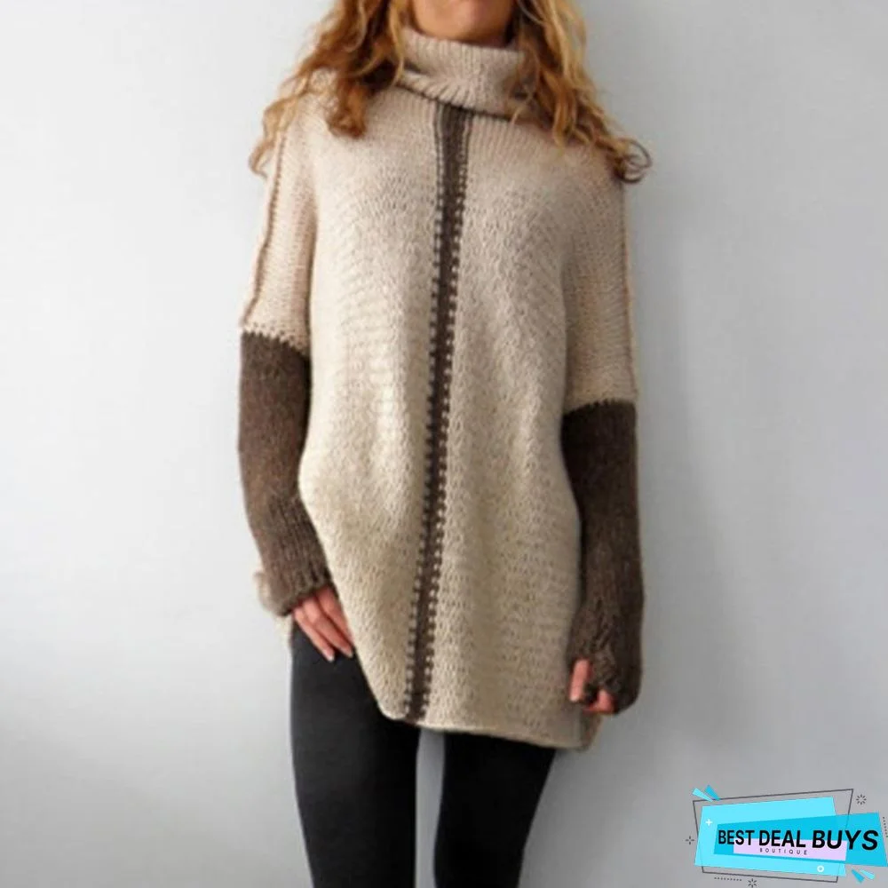 Autumn and Winter Turtleneck Loose Splicing Sweater