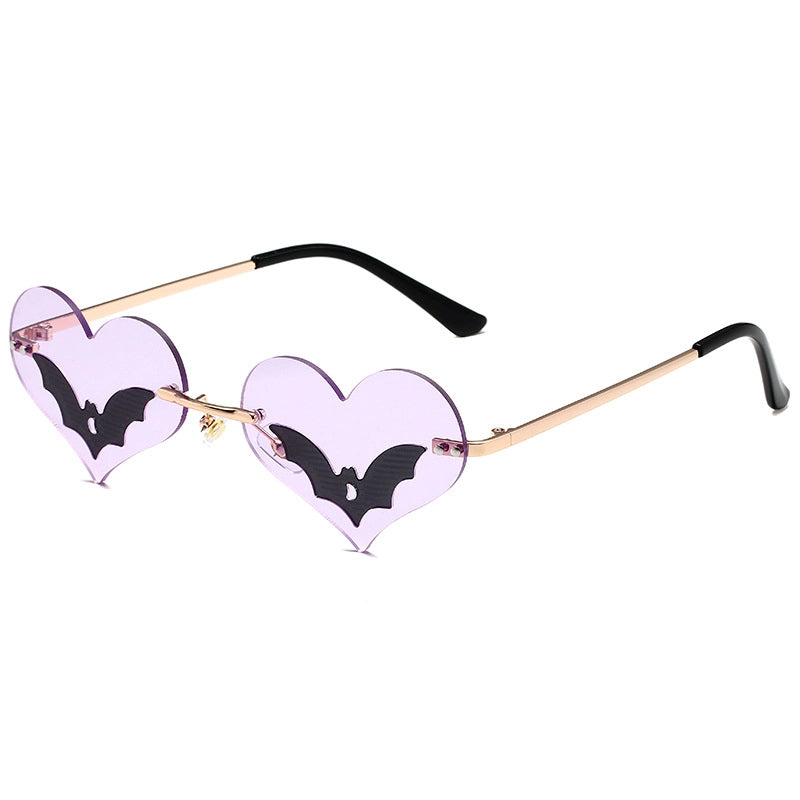 Streetwear Heart Shape Bat Pc Special-Shaped Mirror Frameless Glasses