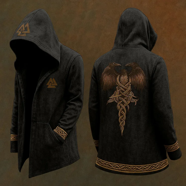 Men's Viking Nordic Eagle 3d Print Vintage Hooded Jacket