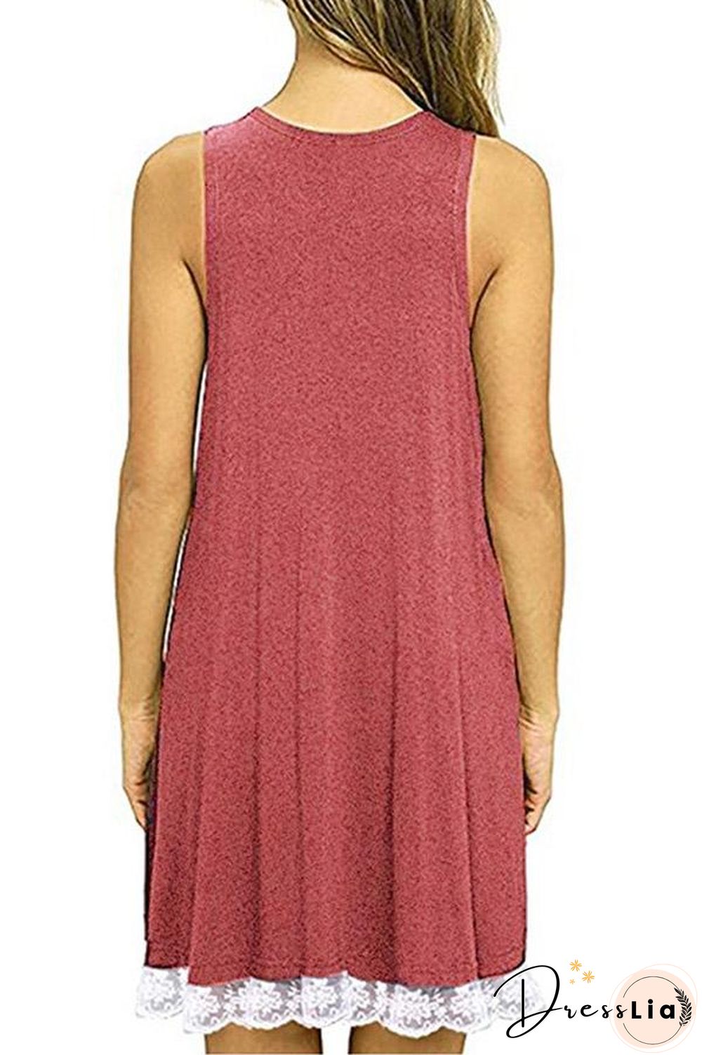Solid Color Sleeveless Lace Dress