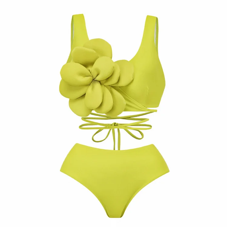 Uveng Solid Colored Swimsuit Woman Sensing High Waist Belt Bikini Three-Piece Set 2025 New Bikini