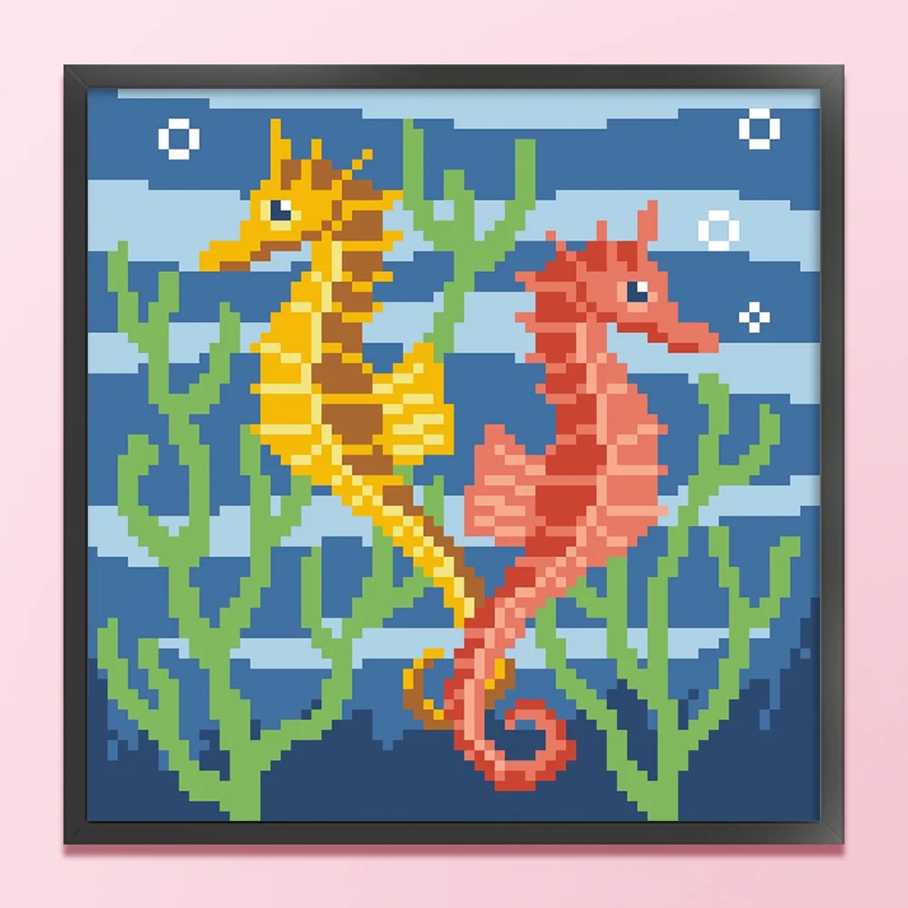 9CT Full Stamped Cross Stitch Bead Embroidery - Seahorse(Canvas|20*20CM)