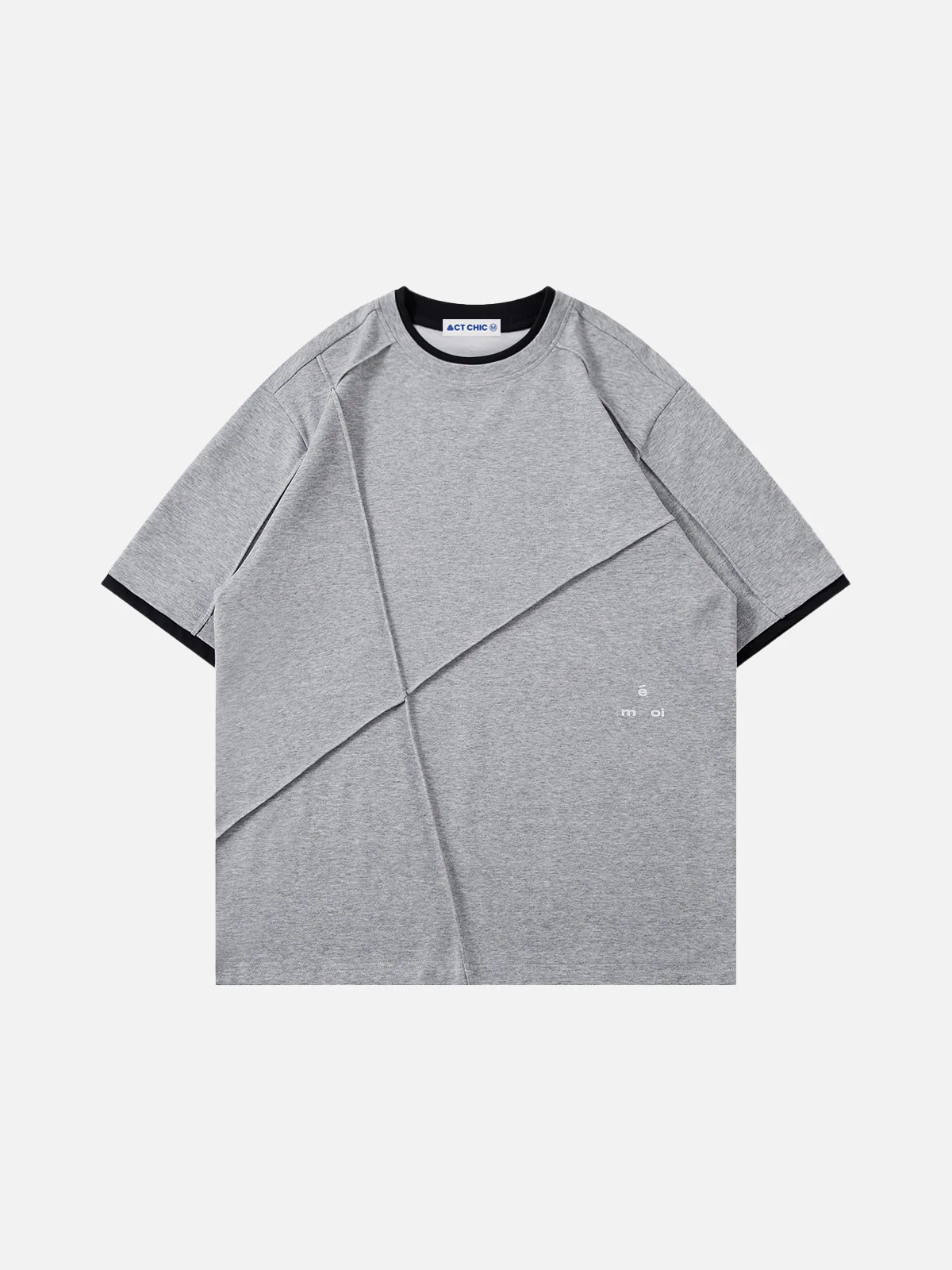 Grey Wrinkle Patchwork Deconstructed Two Layer Tee Front