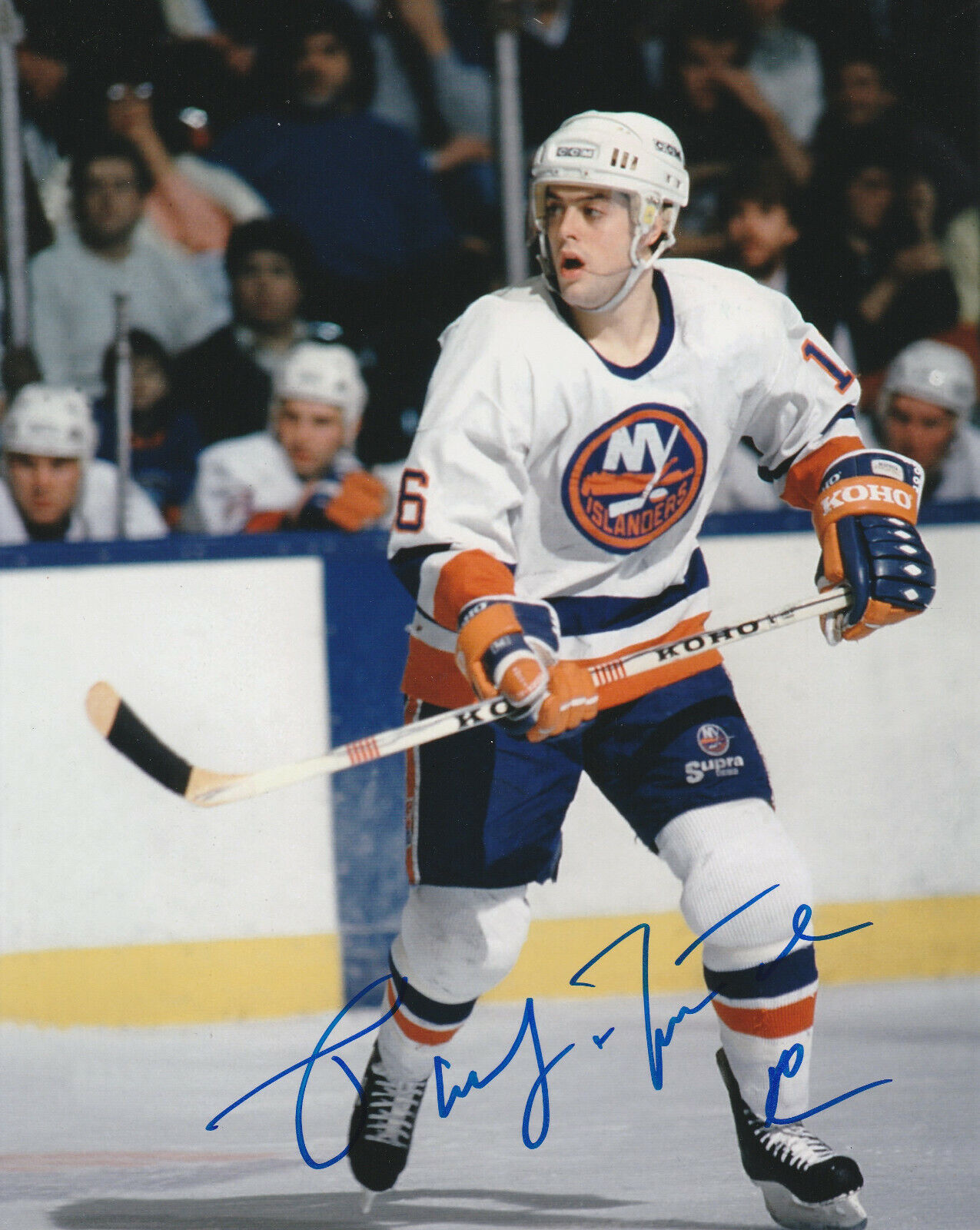 PAT LAFONTAINE SIGNED NEW YORK NY ISLANDERS 8x10 Photo Poster painting #1 HHOF Autograph