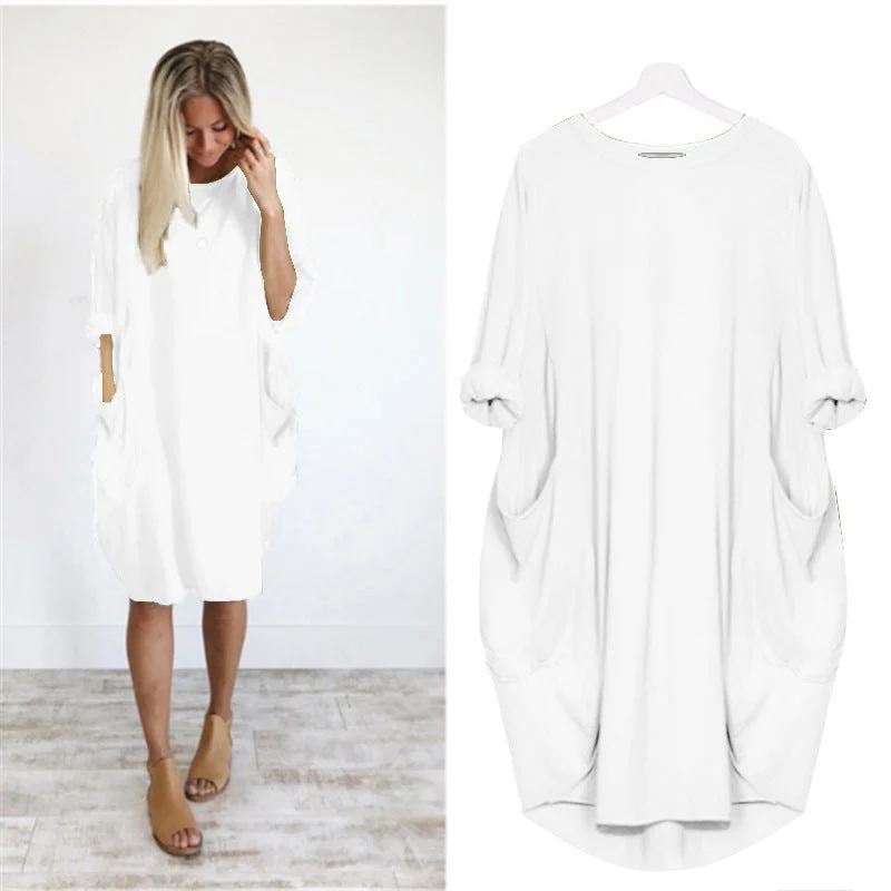 Women's Casual Loose Pocket Long-Sleeved Plus-Size Dress