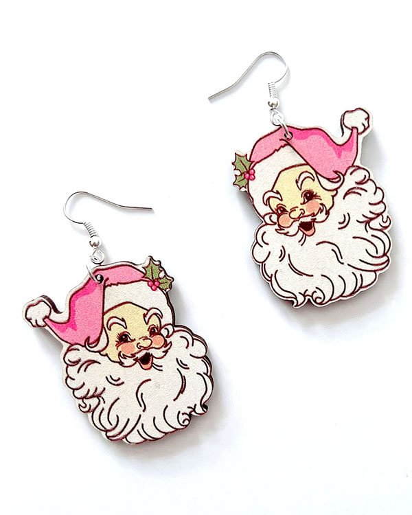 Pink Christmas Santa Earrings