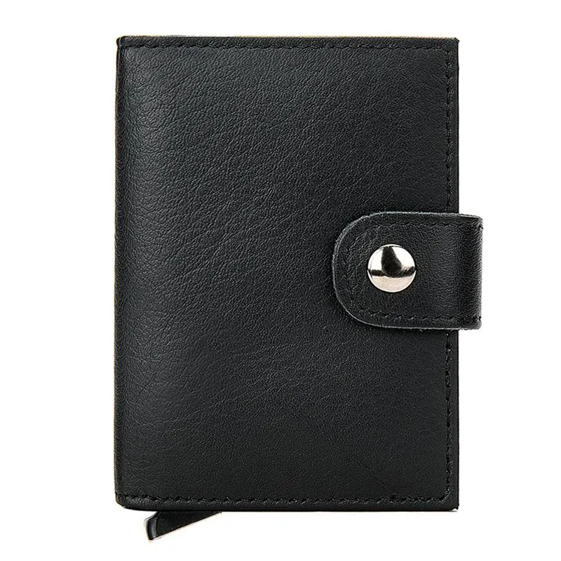 Simple Design RFID Protection Magnetic Closure Two Fold Genuine Leather Card Holder Mini Wallet
