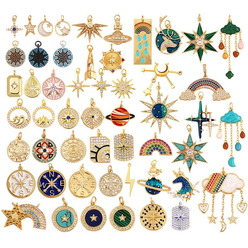 1 Piece 15 * 21mm 18 * 23mm 9*16mm Copper Zircon Sun Star Lightning Pendant Jewelry Accessories