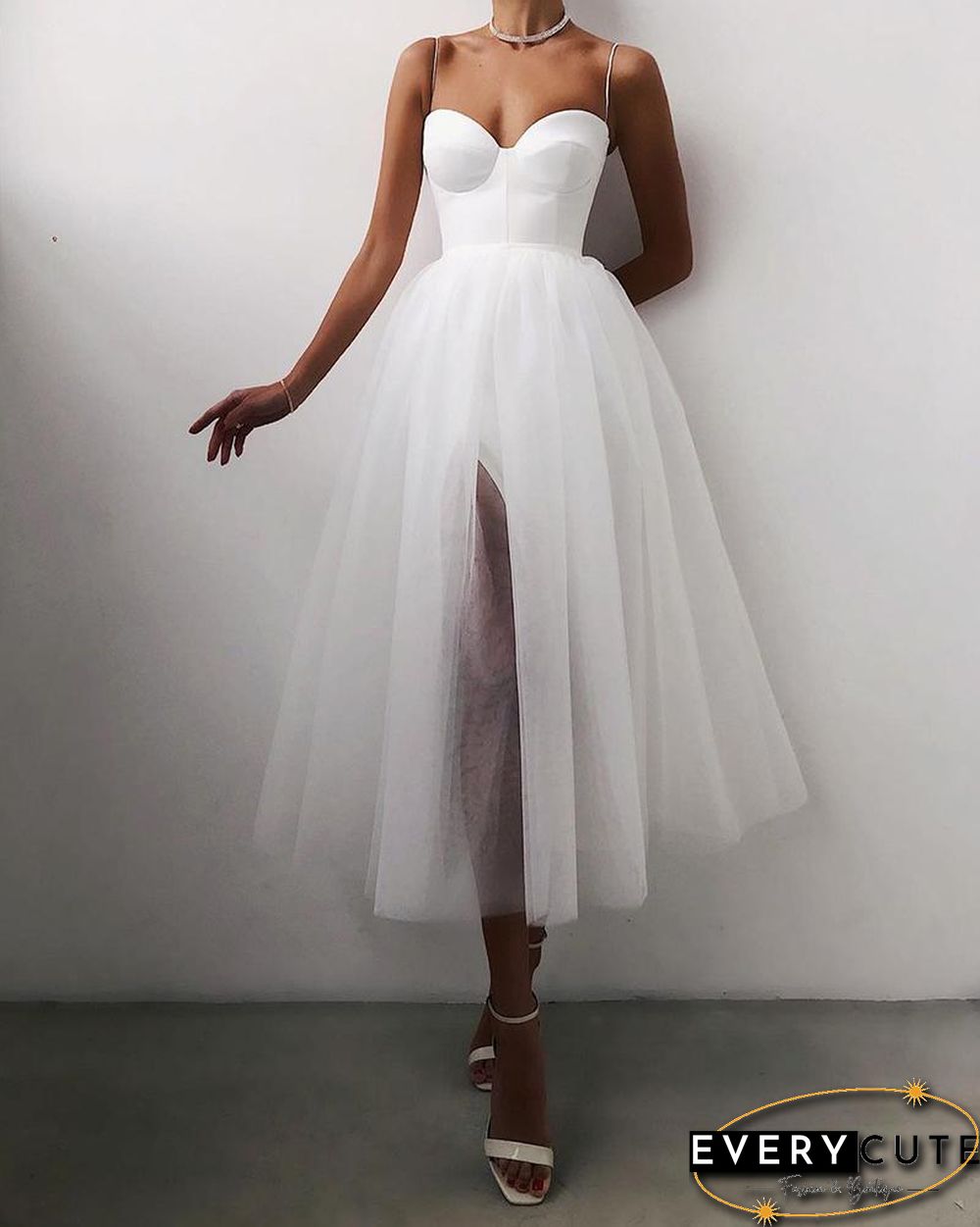 Spaghetti Strap Plain Sheer Mesh Evening Dress P15389