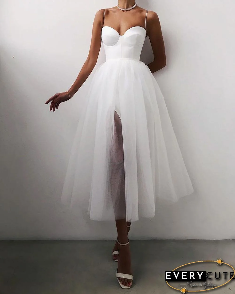 Spaghetti Strap Plain Sheer Mesh Evening Dress P15389